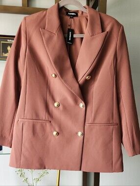 Express Double-Breasted Blazer in Rosewood with Gold Buttons